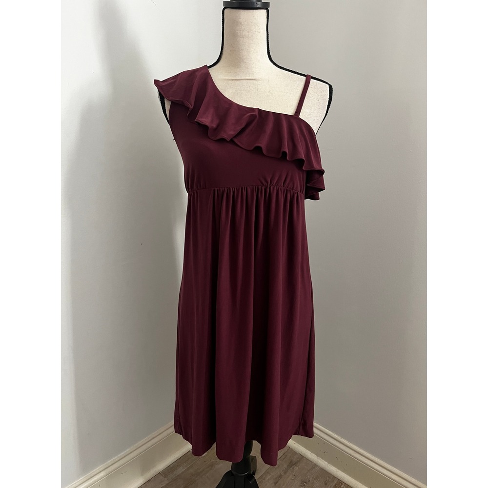 One Shoulder Ruffle Dress sz Medium Purple Wine Soft Romantic Feminine Coquette